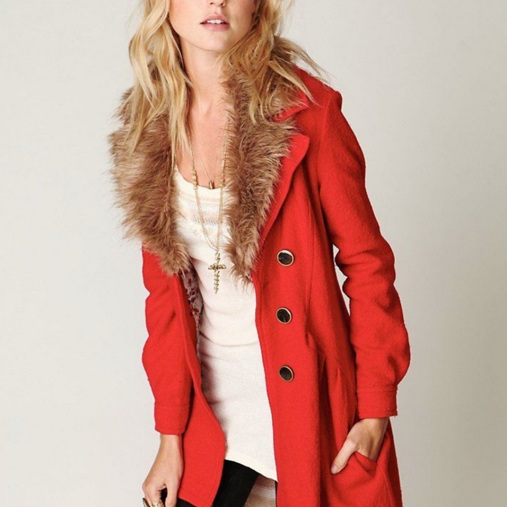Free People Fur Collar Coat